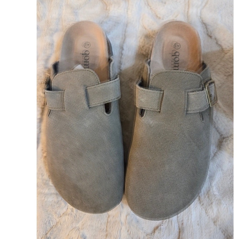 Comfort Suede Clogs Mules Olive Green Buckle Strap Size Woman 11 or Men 9.5